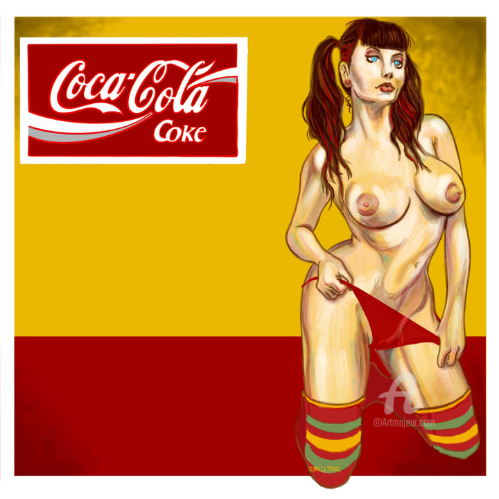 Digital Arts titled "Pin up-coca" by Rice Bare, Original Artwork, Digital Painting