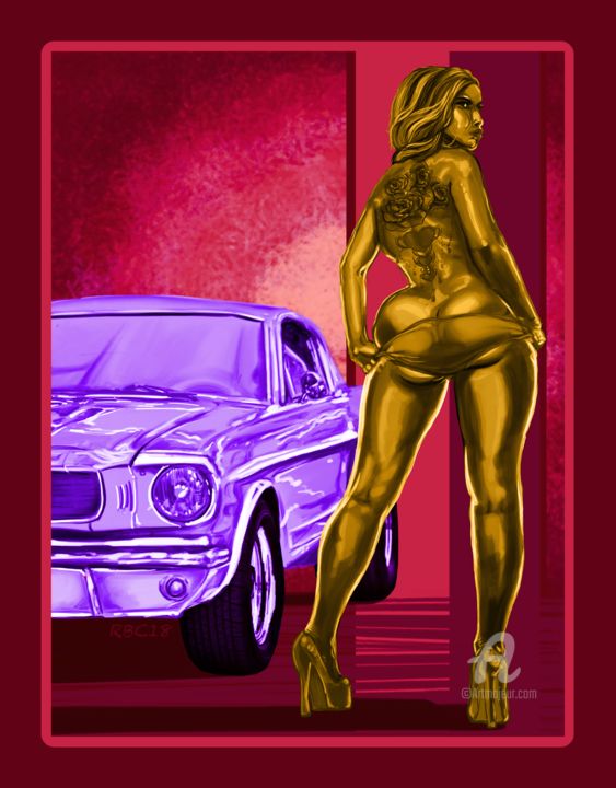 Digital Arts titled "muscle-car.png" by Rice Bare, Original Artwork, Digital Painting