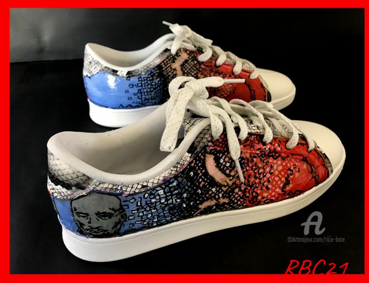 Textile Art titled "Sneakers by RBC/LIB…" by Rice Bare, Original Artwork, Clothing