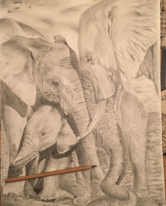Painting titled "animal-elephant-fam…" by Rich Appleby, Original Artwork