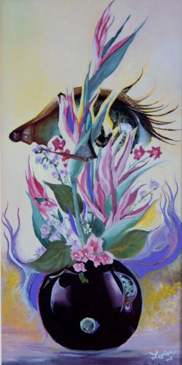 Painting titled "Flower Eye Mashup" by Rich Leyden, Original Artwork, Acrylic