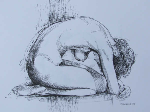 Картина под названием "Crouched Nude" - Richard Mangold, Подлинное произведение искусства, Масло