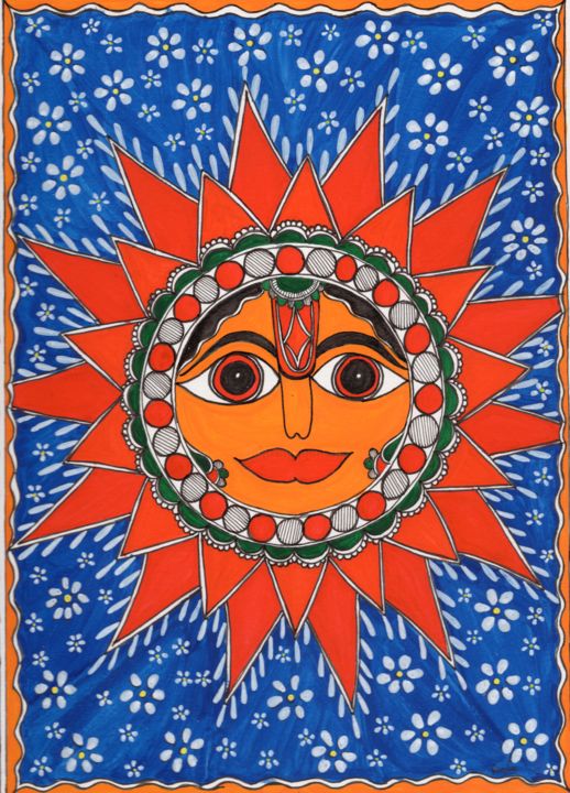 「Royal Sun」というタイトルの絵画 Richa Rashmi (Richa Gallery)によって, オリジナルのアートワーク, 水彩画