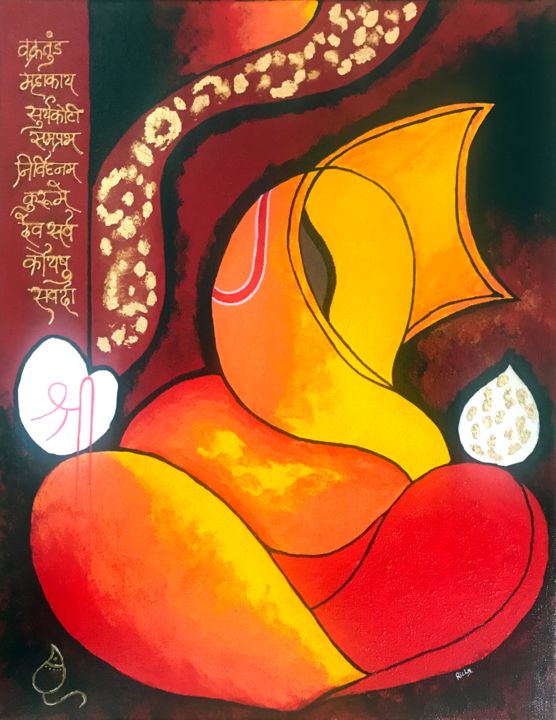 Картина под названием "Vakratunda" - Richa Rashmi (Richa Gallery), Подлинное произведение искусства, Акрил