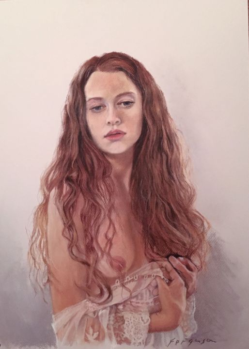 Malerei mit dem Titel "Botticelli Julia" von Richard Ferguson, Original-Kunstwerk, Pastell