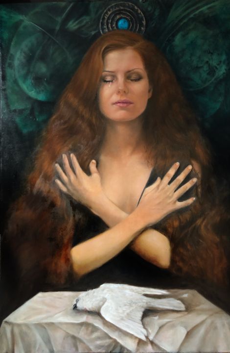 Schilderij getiteld "La mort de l’innoce…" door Richard Ferguson, Origineel Kunstwerk, Olie