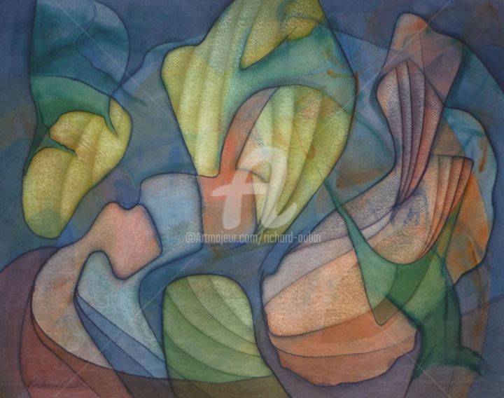 Peinture intitulée "Fenêtre-fleur" par Richard Aubin, Œuvre d'art originale, Aquarelle