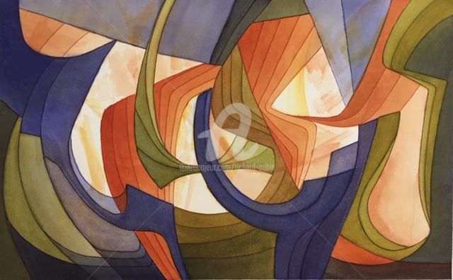 Painting titled "Abstraction 10-19" by Richard Aubin, Original Artwork, Watercolor