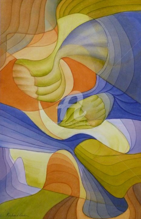 Painting titled "Abstraction 01-21" by Richard Aubin, Original Artwork, Watercolor