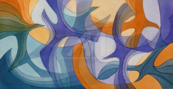 Peinture intitulée "Tourbillon printani…" par Richard Aubin, Œuvre d'art originale, Aquarelle Monté sur Verre