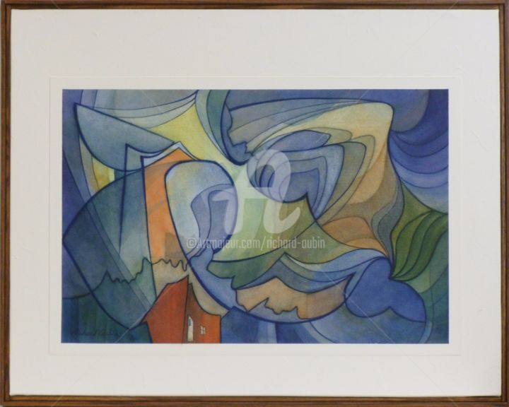 Painting titled "Solitude d'un soir…" by Richard Aubin, Original Artwork, Watercolor