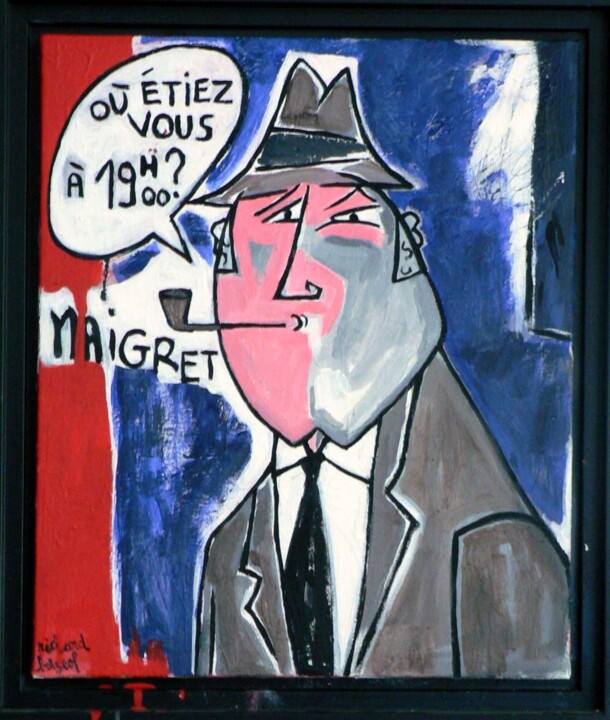 Painting titled "MAIGRET" by Richard Boigeol, Original Artwork, Oil Mounted on Wood Stretcher frame