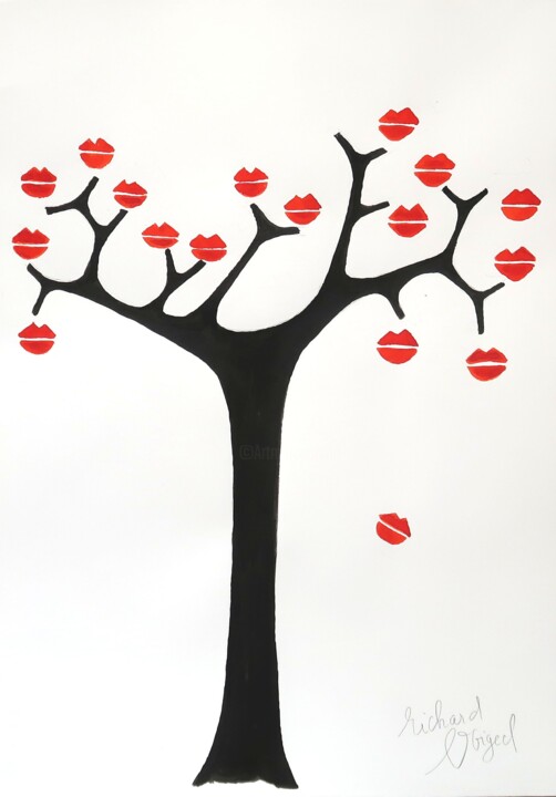 Рисунок под названием "L'arbre à Bisous" - Richard Boigeol, Подлинное произведение искусства, Чернила