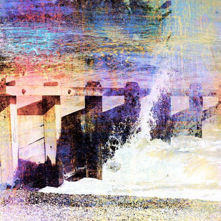 Digital Arts titled "Groynes in Aldeburgh" by Richard Fa White, Original Artwork, Digital Painting