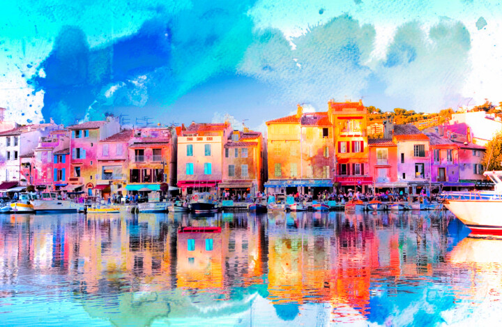Digital Arts titled "Cassis Vieux Port" by Richard Fa White, Original Artwork, Digital Painting