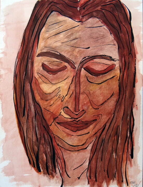 Painting titled "Cathy" by Richard Gillet, Original Artwork, Watercolor