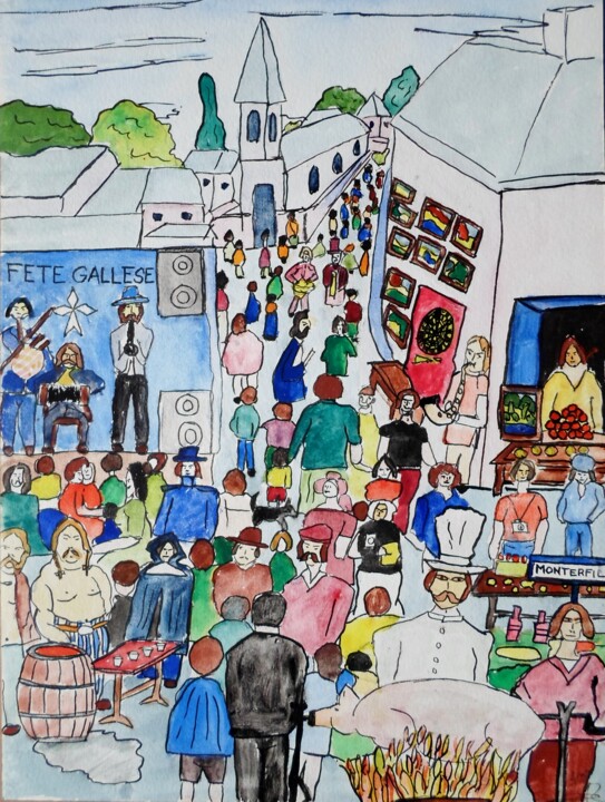 Painting titled "Fête de la Gallesie" by Richard Gillet, Original Artwork, Watercolor