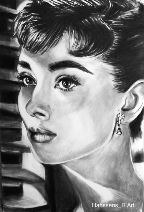 Disegno intitolato "Audrey Hepburn" da Richard Hanssens, Opera d'arte originale, Carbone