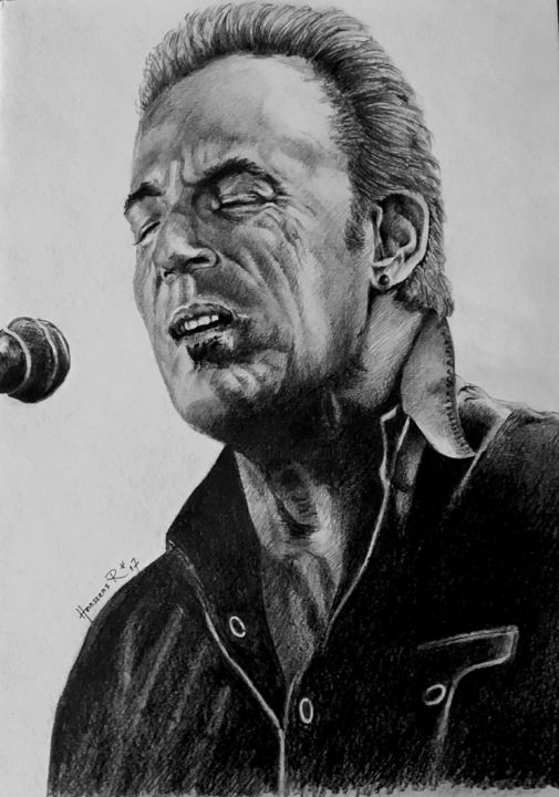 Drawing titled "Bruce Springsteen" by Richard Hanssens, Original Artwork, Graphite