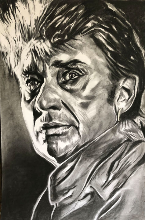 Desenho intitulada "Johnny Hallyday (2)" por Richard Hanssens, Obras de arte originais, Carvão