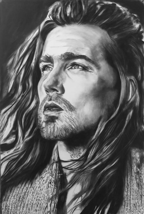 Drawing titled "Julien Doré" by Richard Hanssens, Original Art, Charcoal