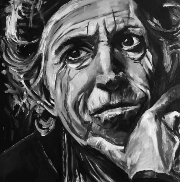 Картина под названием "Keith Richards" - Richard Hanssens, Подлинное произведение искусства, Масло