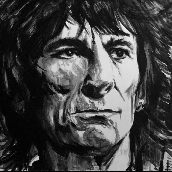 Картина под названием "Ronnie Wood" - Richard Hanssens, Подлинное произведение искусства, Масло