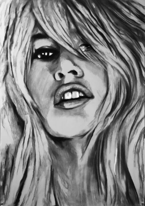 Disegno intitolato "Brigitte Bardot (3)" da Richard Hanssens, Opera d'arte originale, Carbone