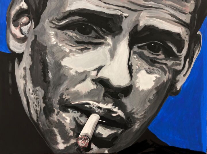 Painting titled "Jacques Brel" by Richard Hanssens, Original Artwork, Acrylic Mounted on Wood Stretcher frame