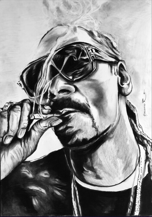 Dessin intitulée "Snoop Dogg" par Richard Hanssens, Œuvre d'art originale, Fusain