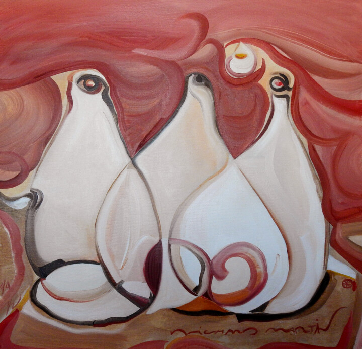 Peinture intitulée "© Pinguino entre bo…" par Richard Martin Vidal, Œuvre d'art originale, Huile Monté sur Châssis en bois