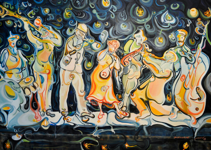 Malerei mit dem Titel "© Swing stars" von Richard Martin Vidal, Original-Kunstwerk, Öl