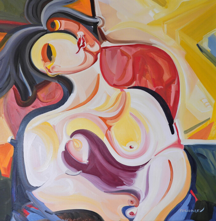 Schilderij getiteld "© Satisfaction" door Richard Martin Vidal, Origineel Kunstwerk, Olie