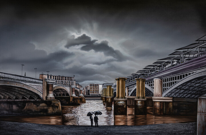 Malerei mit dem Titel "Between the bridges…" von Richard Murrin, Original-Kunstwerk, Öl