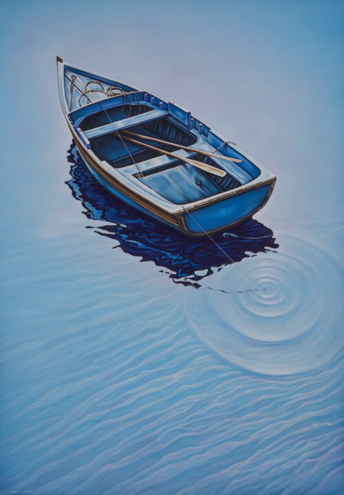 Pintura intitulada "Blue boat, Madeira." por Richard Murrin, Obras de arte originais, Óleo