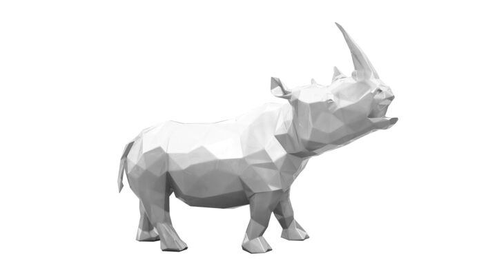 Scultura intitolato "White Rhinoceros" da Richard Orlinski, Opera d'arte originale, Resina
