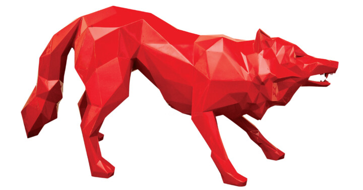Sculpture intitulée "Attacking Wolf" par Richard Orlinski, Œuvre d'art originale, Résine
