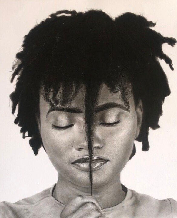 Dessin intitulée "The Natural Girl" par Richard Owusu Amankwah, Œuvre d'art originale, Fusain