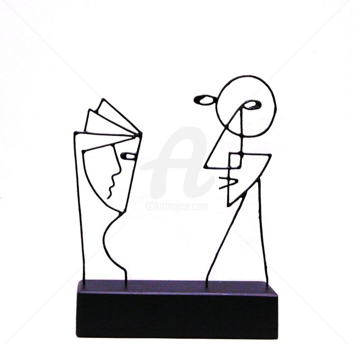Escultura intitulada "Discussion avec son…" por Richard Paquette, Obras de arte originais, Metais