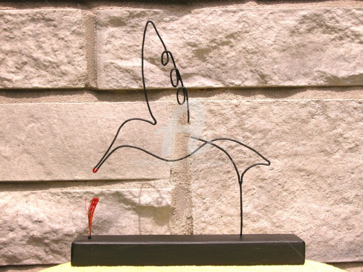 Sculpture intitulée "Colibri au nez rouge" par Richard Paquette, Œuvre d'art originale, Métaux
