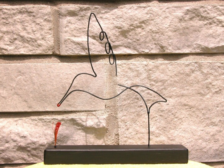 Sculpture intitulée "Colibri au nez rouge" par Richard Paquette, Œuvre d'art originale, Métaux