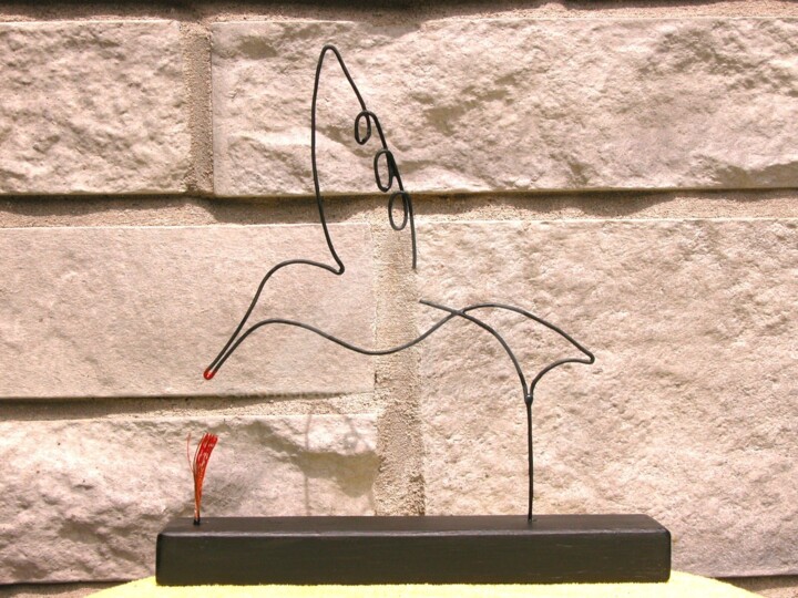 Sculpture titled "Colibri au nez rouge" by Richard Paquette, Original Artwork, Metals