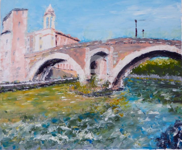 Peinture intitulée "Pont sur le Tibre à…" par Richard Walter, Œuvre d'art originale, Huile