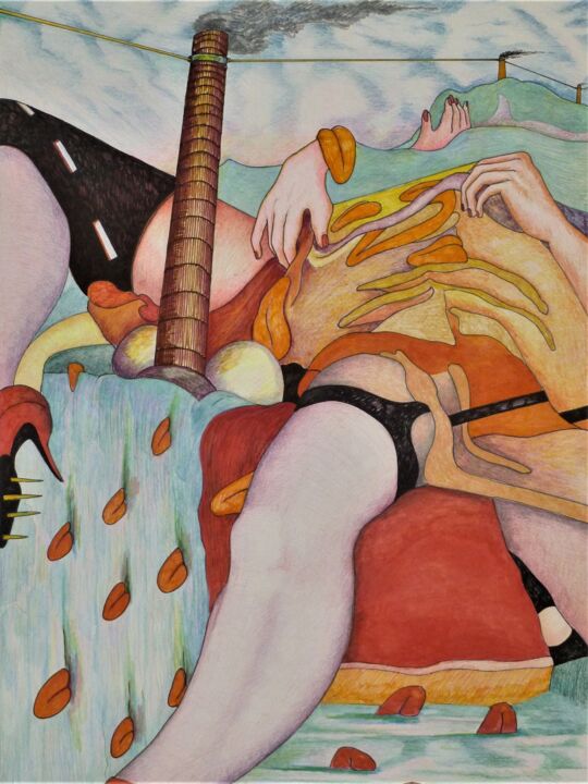 Dibujo titulada "Sex in the River of…" por Richard Webb, Obra de arte original, Lápiz