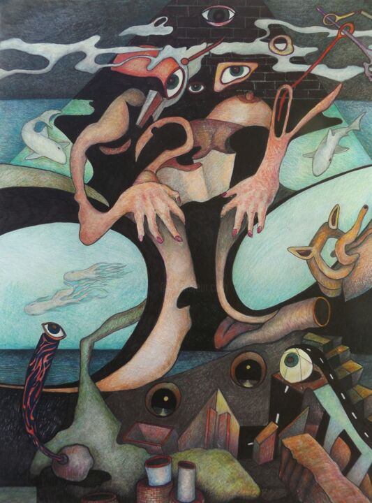 Tekening getiteld "Sirens of the High…" door Richard Webb, Origineel Kunstwerk, Potlood