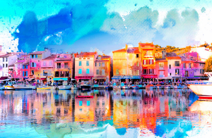 Digital Arts titled "Cassis Vieux Port" by Richard White, Original Art, Digital Painting