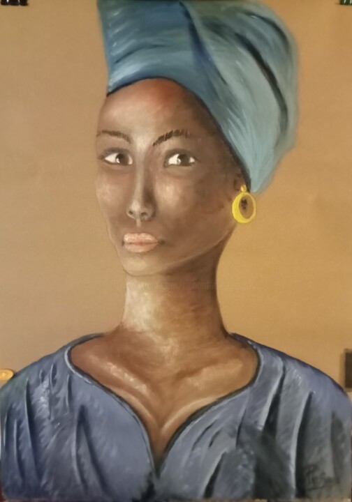 Malerei mit dem Titel "Portrait Femme Noire" von Dominique Richard, Original-Kunstwerk, Öl