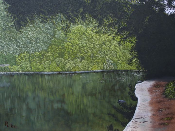 Schilderij getiteld "River Delaware" door Richard Post, Origineel Kunstwerk, Olie