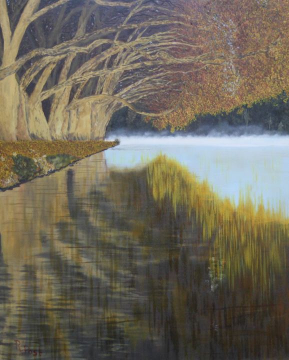 Картина под названием "Overhanging trees" - Richard Post, Подлинное произведение искусства, Масло