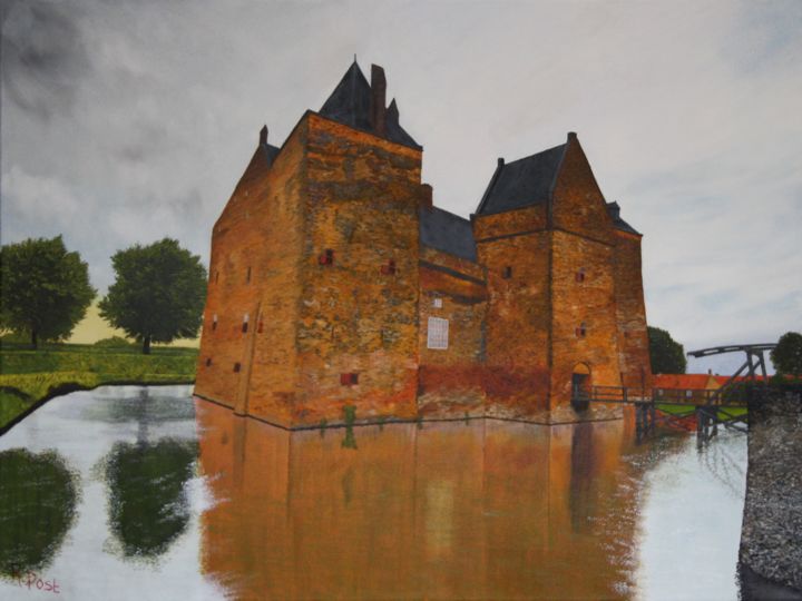 Schilderij getiteld "Slot Loevestein ( C…" door Richard Post, Origineel Kunstwerk, Olie